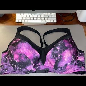 Purple Galaxy lightly lined underwire sports bra